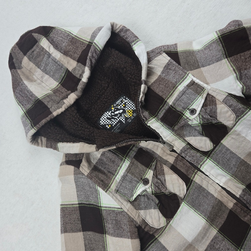 VTG Y2K‎ NSS Kmart Boys Sherpa Lined Flannel Hoodie Jacket Sz 4/5 Brown Zip Up